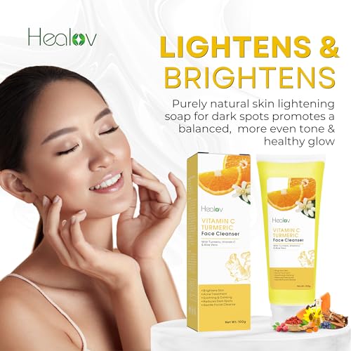 Turmeric Face Wash ? Skin Brightening Liquid Soap for Discoloration ? Natural Anti Aging Exfoliating Facial Cleanser for Spots, Acne, Sun Damage ? Turmeric Soap Skincare