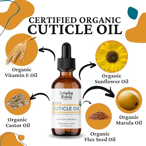 Organic Cuticle & Nail Oil - Repair, Revitalize & Hydrate Cuticles and Nails - Organic Spa Treatment - For Stronger Healthier Nails and Cuticles - 2 Fl Oz Glass Bottle with Glass Dropper