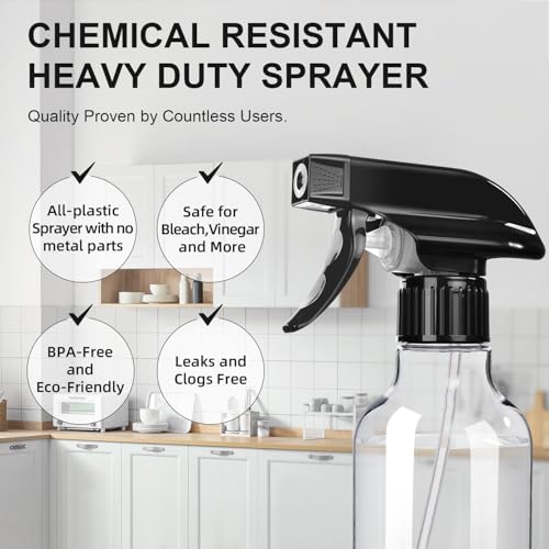 Spray Bottles 2-Pack, 10 Oz, Mist & Stream, Heavy Duty Spraying Empty Water Sprayer Bottle, BPA Free Plastic Refillable Containers for Cleaning Solutions, Plants, Hair, Essential Oils, Clear & Green