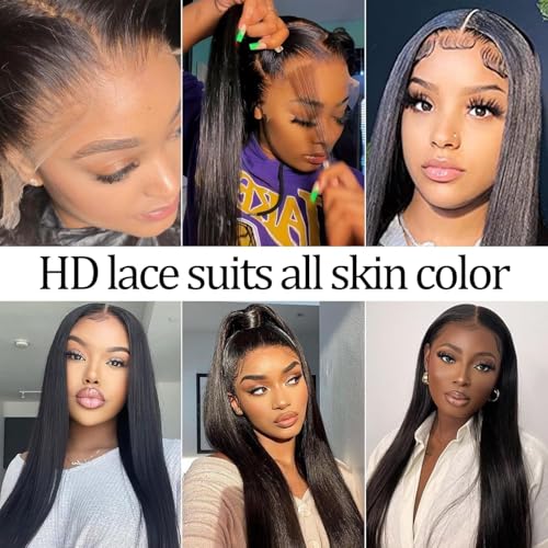 Straight Lace Front Wigs Pre Plucked Baby Hair 180 Density 13x4 HD Lace Frontal Wigs Brazilian Virgin Human Hair Wigs for Women Natural Color 28 Inch