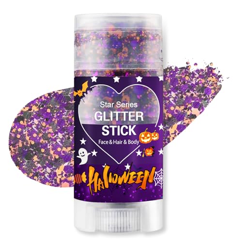 Halloween Body Glitter Stick, Black Purple and Orange Face Glitter Accessories for Rumi Costume and Rumi Cosplay Makeup, Waterproof Face and Hair Glitter Makeup for Kids and Women