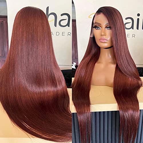 Reddish Brown 30 Inch Lace Front Wig Human Hair 13x4 Straight Lace Front Wig Pre Plucked With Baby Hair HD Lace Frontal Wigs for Black Women 180% Density