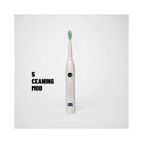 SonicPower Electric Toothbrush Kit, Ultra Portable & Lightweight with 5 Cleaning Modes, 1 Year Supply of Brush Heads, Rechargeable Battery, Mirror Mount & Travel Cap Included (White)
