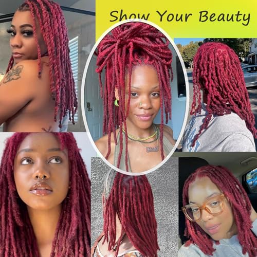 12 Inch Wine Red Dreadlock Extensions Human Hair Loc 60 Strands 0.6cm Real Human Hair Dread Extensions for Men BUG#