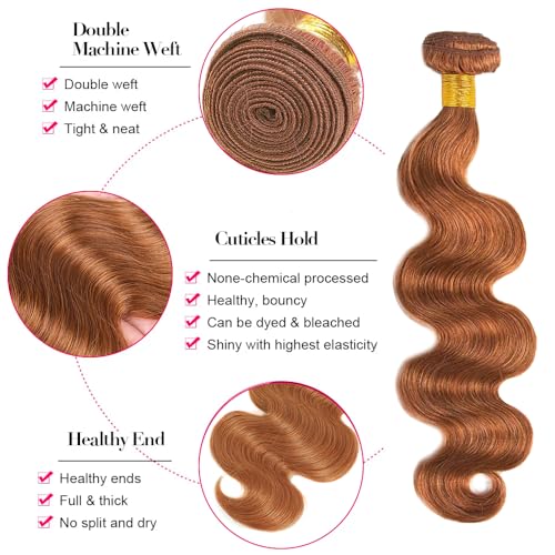 Brown Bundles Human Hair #30 Body Wave Bundles 12 14 16 inch Light Brown Body Wave Human Hair Bundle 150g