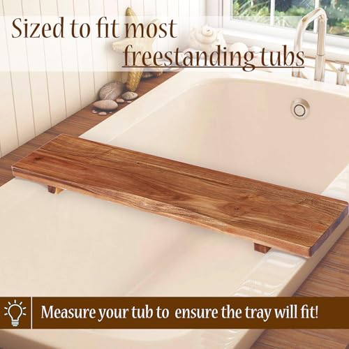 Premium 1.2IN Thickened Board Acacia Wood Bathtub Tray Caddy with Adjustable Legs, Minimalistic Design Bath Tray for Tub, Bathtub Accessories, Fits Most Bath Tubs, Idea for Women