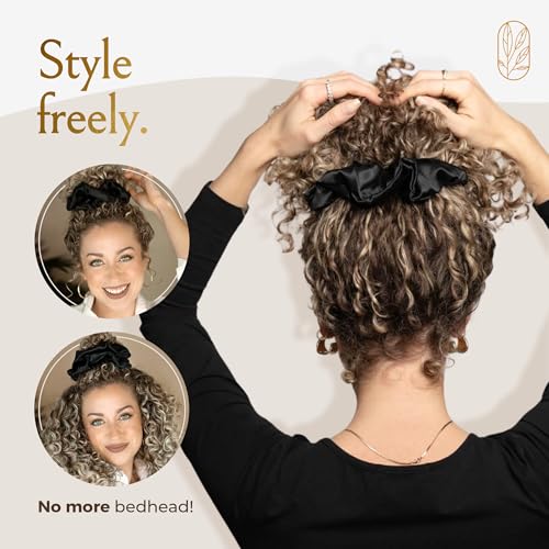 Silk Scrunchies for Women Ponytail Holders ? Oversized Mulberry Silk Scrunchies ? Extra Large No Damage Hair Ties for Curly, Thick, and Thin - Hair Accessories for Women ? Black, XL By Curlfriend