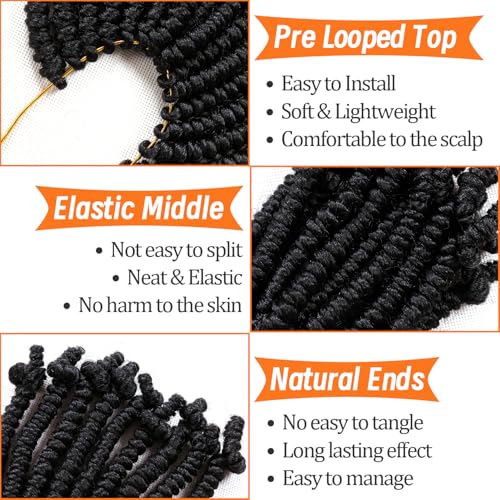 8 Packs Short Spring Twist Crochet Hair 4Inch Pretwisted Passion Twist Crochet Hair Curly Pre Looped Crochet Braids Hair Bomb Twist Kids Crochet Hair for Black Women (4 Inch, 1B#)