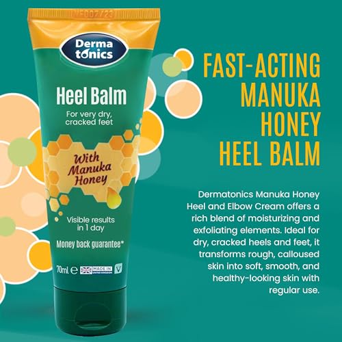 Dermatonics Manuka Honey Heel and Elbow Moisturizing & Exfoliating Cream for Dry and Cracked Heels | Dry Feet Treatment & Cracked Heel Repair for Rough, Dry and Cracked Feet, 2.37 fl oz Tube, 3 Pack