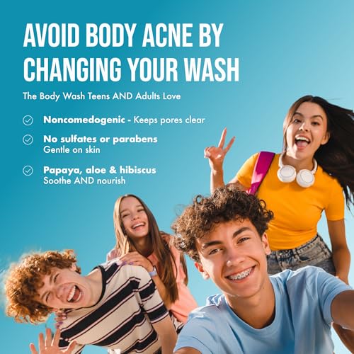 Teenology Body Wash for Teens - Avoid Body Acne and Breakouts - Sulfate and Paraben Free, Natural Botanical Extracts (Fresh Papaya)
