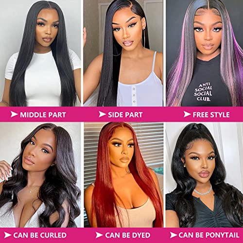 13x6 Lace Front Wigs Human Hair 180% Density HD Transparent Straight Lace Front Wigs Human Hair Wigs Pre Plucked Brazilian Virgin Lace Frontal Wigs for Women (28 Inch)
