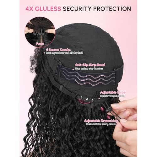 Invisi Water Wave Half Wig Human Hair with 4C Edge | Flip Over 3-In-1 Drawstring Wig 180 Density | Pre-Blended Seamless Crown | No Glue | Natural Look for 3B/3C Everyday Protective Style 10 Inch