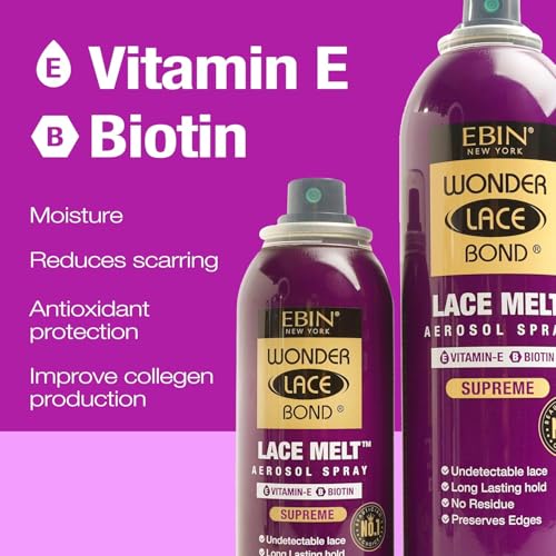 EBIN NEW YORK Wonder Lace Bond Lace Melt Aerosol Spray Vitamin E + Biotin | Extra Firm Hold Wig Adhesive Spray | seamless Natural Finish | 2.7 Fl Oz