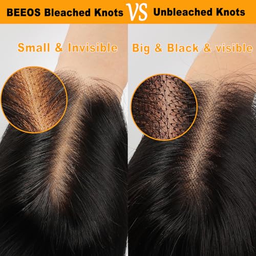 BEEOS Pre-Everything 5x5 SKINLKE Real HD Lace Closure Bob Wig, Wear and Go 180% Density Glueless Pre-cut Lace Pre-Plucked Hairline Bleached Knots Straight Human Hair Wig 10 Inch
