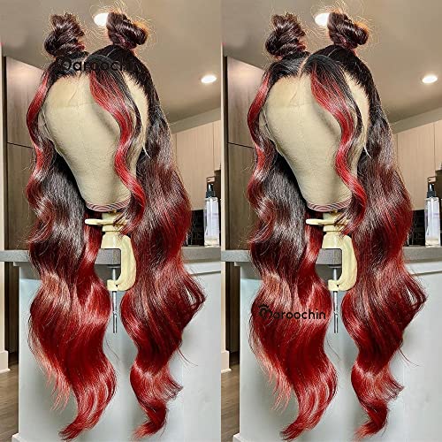1b/Red Lace Front Wigs Human Hair for Black Women with Baby Hair 130% Density Body Wave Human Hair Wigs 13x4 T Part Lace Front Human Hair Wigs with Baby Hair Burgundy 18 Inch