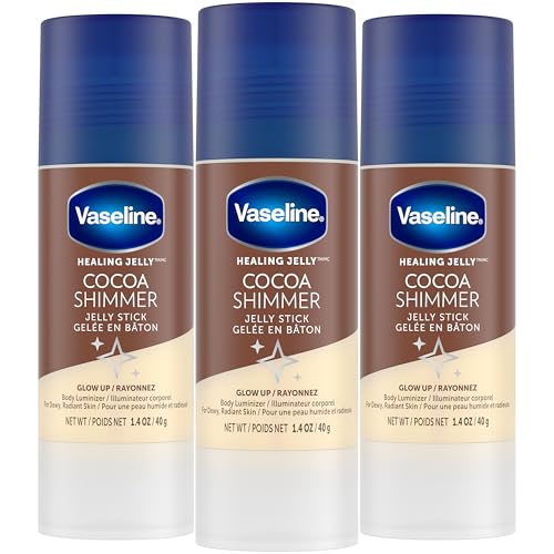 Vaseline Cocoa Shimmer Jelly Stick ? Non-Greasy Moisturizer for Glowing Skin, Face & Body Lotion, Travel-Size, 1.4 Oz Ea, Pack of 3.