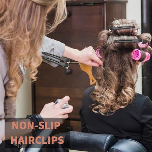 6 Pack Professional Hair Clips for Styling Sectioning, Non Slip Duck Billed with Silicone Band, Hair Roller Clips No Crease - Length 4.3'' for Salon and Home Haircuts(Black)