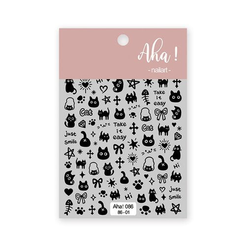 2 Pcs Cute Nail Art Stickers Cute Dog Self-Adhesive DIY Nail Decals Black White Cat Nail Stickers for Nail Art Kawaii Cat Nail Decals Cartoon Bow Heart Design for Women Nail Decorations