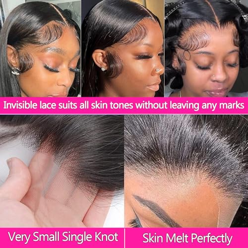 Lemoda 13x6 Full Lace Frontal Wigs Human Hair 200% density Straight Wig HD Transparent 13x6 Lace front Wigs Human Hair for Black Women Pre Plucked with baby hair Natural Color 18 inch