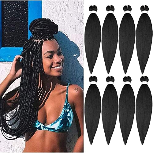 Braiding Hair Pre stretched Natural Black 26'' 8 Packs Long Braiding Hair, Natural Braid Crochet Hair Hot Water Setting Professional Soft Yaki Texture (26inch,1B#)