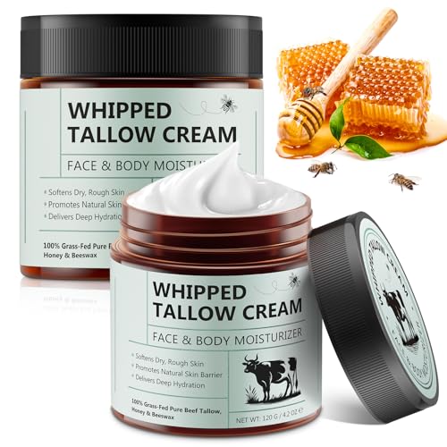 NIFEISHI Beef Tallow for Skin, 2pcs Organic Beef Tallow Moisturizer, Grass Fed Beef Tallow for Face and Body with Honey Beeswax, Deeply Moisturizing Unscented Fast Absorption 4.2oz