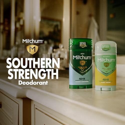 Mitchum Men's Deodorant, Antiperspirant Stick, Triple Odor Defense Invisible Solid, 48 Hr Protection, Dermatologist Tested, Clean Control, 2.7 Oz