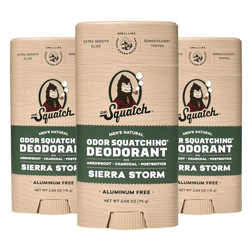 Dr. Squatch Natural Deodorant for Men - Sierra Storm ? Smells Like Giant Mountain Sequoias - Odor-Squatching Men's Deodorant Aluminum Free (2.65 oz, 3 Pack)