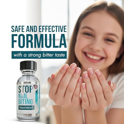 Stop Nail Biting Treatment - Clear, Bitter-Tasting Nail Polish To Stop Nail-Biting - Easy To Apply and Safe For Children - Nail Strengthener Solution - Nail Care for Healthy Nail Growth (0.5 fl oz)