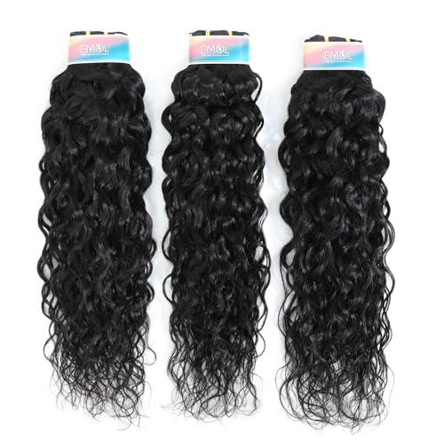 Water Wave Human Hair Bundles 16 18 20 Inch, Curly Bundles Human Hair Wet and Wavy, Soft Brazilian Weave Extensions for Black Women, 285g-300g