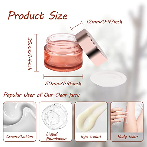Cositina 12 Pack 1oz Pink Glass Jars,Empty Round Storage Travel Containers with Rose-Golden Lids & Inner Liners,Refillable Cosmetic Vials for Moisturizer,Creams,Salve, Lotion