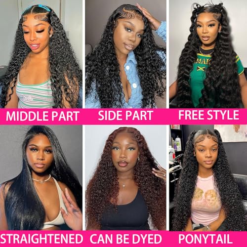 Bling Hair 13x6 Deep Wave Lace Front Wigs Human Hair 180% Density Glueless Wigs Pre Plucked Lace Frontal Wigs Human Hair HD Lace Frontal Wigs Natural Hairline Curly Wig for Women 34 Inch
