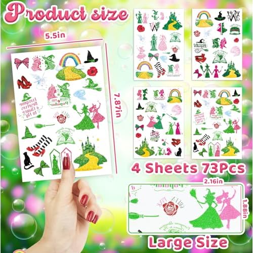Witch Merch Temporary Tattoos - 73Pcs Tattoos Stickers for Witch Birthday Party Decorations, Wizard Gifts Party favors & Musical DIY Activity Supplies (Glitter)