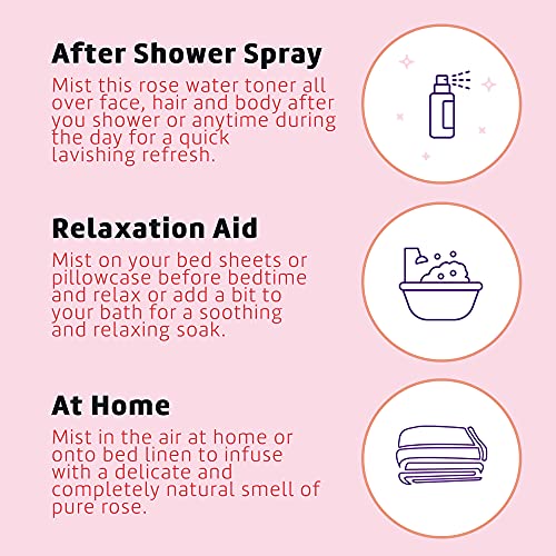 De La Cruz Pure Rose Water Body Mist,Rosewater Spray for Face, Skin & Hair, Rose Toner & Rose Water for Hair Alcohol Free, Paraben Free 16 fl oz (1 Bottle)