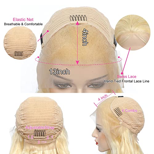 Straight Lace Front Wigs, 13x4 HD Transparent Straight Lace Frontal Wigs Human Hair with Baby Hair 180% Density Bleached Knots Virgin Glueless Human Hair Wigs (Blonde, 28 inch)