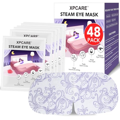 XPCARE 48 Pack Steam Eye Masks for Dry Eyes, Self Heated Steam Warm Eye Mask, Disposable Heated Eye Mask for Dark Circles, Puffy Eyes, Relief Stress Eye Fatigue (Unscented)