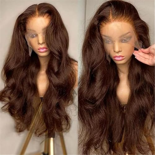 Chocolate Brown Lace Front Wigs Human Hair Body Wave 30 Inch 13x4 HD Transparent Brown Lace Front Wig Human Hair Wear and Go Glueless Wig Pre Plucked Colored HD Lace Frontal Wigs for Black Women