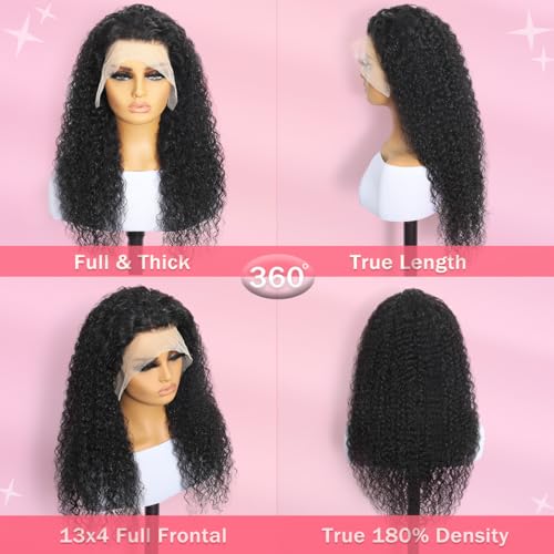 30 Inch Water Wave Lace Front Wigs Human Hair 10A Deep Curly 13x4 HD Transparent Lace Front Wigs Pre Plucked Glueless Wigs Human Hair for Women 180% Density (Natural Color)