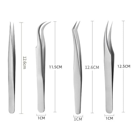 SANHOOII 4in1 Precision Stainless Steel Tweezers For Eyelash Extensions, Hair Eyebrow Remove, Blackhead removal