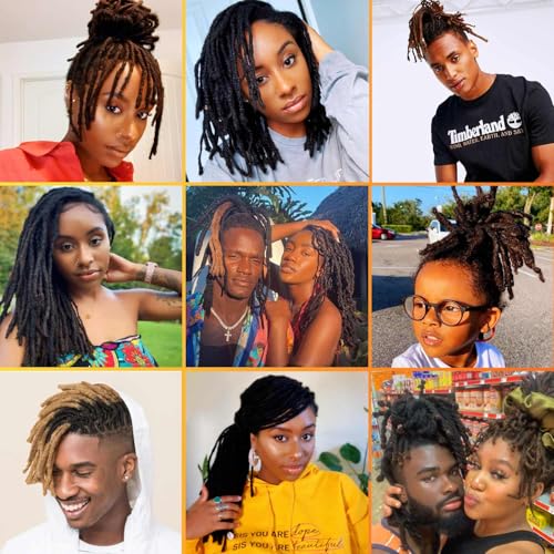 Loc Extensions Human Hair Dreadlock Extensions Human Hair Loc Extensions Dreads Extensions for Men Women Kids 0.4 cm 12 Inch 60 Strands Real Human Hair Locs 1B Natural Black Handmade Permanent Locs