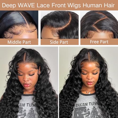 Deep Wave Lace Front Wig, 13x6 HD Transparent Lace, Raw Human Hair, 200 Density, Pre-Plucked with Baby Hair for Women, Natural Color 30 Inch
