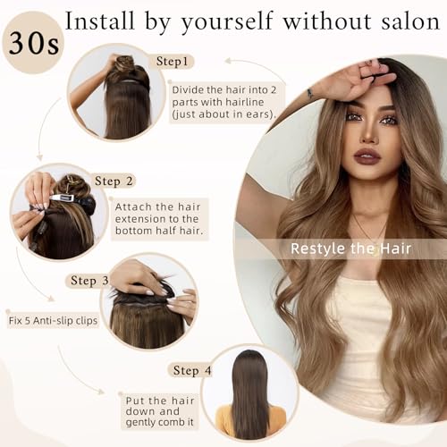 SEGO One Piece Clip in Extensions, 5 Clips Real Human Hair Extensions, Long Straight, 10 inches, #04 Chocalate Brown