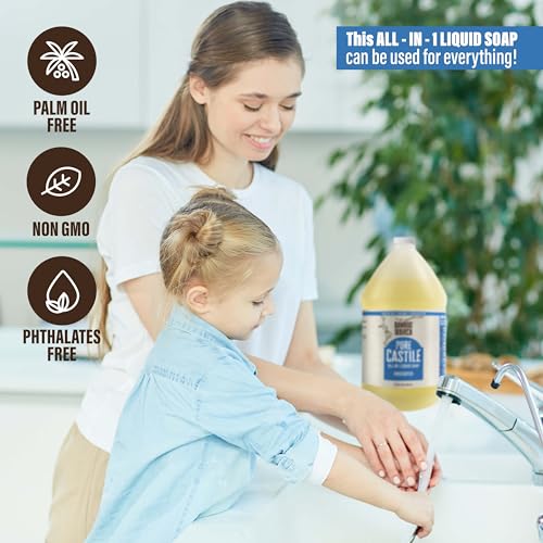 BAMBOO AND BIRCH Pure Castile Soap Liquid, Certified Palm Oil Free Natural Soap, Unscented, 1 Gallon