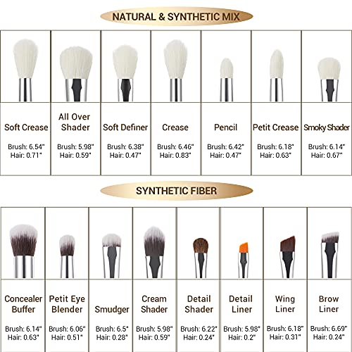 Jessup Small Eye Makeup Brush Set Professional 15pcs White/Silver Premium Natural-synthetic Eye Shadow Blending Concealer Eye & Brow Liner Brushes, T237