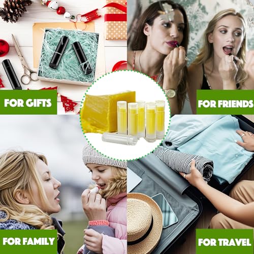 Lip Balm Tubes with Filling Tray and Spatula, 60 Empty Lip Balms Containers with Caps (Clear+Black), 60 Writeable and 60 Printed Stickers, BPA Free, Make Natural Lip Balm Kit for DIY