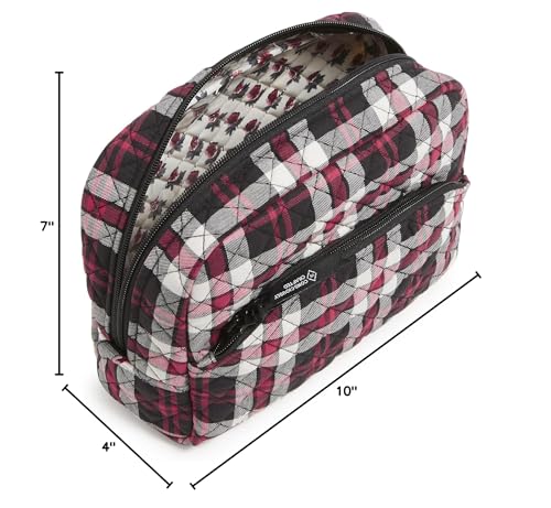 Vera Bradley Women's Cotton Large Cosmetic Makeup Organizer Bag, Fireplace Plaid, One Size