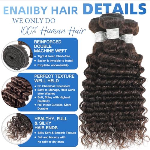 Chocolate Brown Bundles Human Hair 18 20 22 Inch Brazilian Color 4 Deep Wave Bundles Human Hair Unprocessed Breezy Wave Virgin Hair for Black Women with Silky Texture & Quick Weave