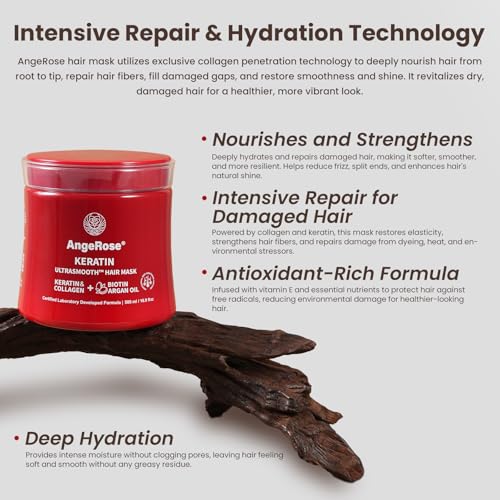 Keratin & Collagen Hair Mask with Argan Oil ? Deep Repair Conditioner for Dry, Damaged Hair ? Hydrating & Strengthening Treatment, 500ml (16.9 oz)