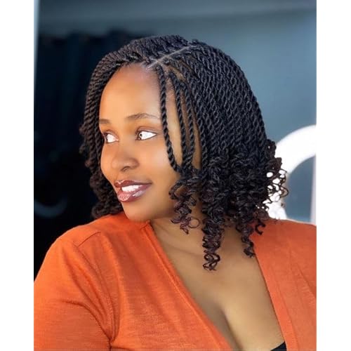 Wavy Senegalese Twist Crochet Hair 12 Inch Crochet Hairs for Black Women Pre-twisted Kids Crochet Hair 6 Packs Braids Wavy Ends Synthetic Hair Extension(1B#, 12 Inch£©