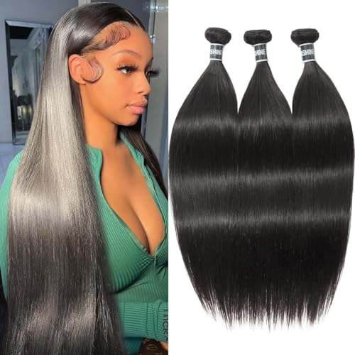 ASHINE Human Hair Bundles Body Wave Straight, Unprocessed Cambodian Raw Hair Bundles for Women Natural Black 18 20 22 Inch, Keep Soft and Silky After Multiple Washes