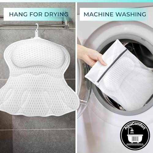 Bathtub Pillow, Luxury Bath Pillows for tub Neck, Back and Shoulder Support, Thick Padded, Ergonomic Bath Tub Pillow with 4D Air Mesh Cushions, Strong Suction Cups, Relaxing Bath Accessories Spa Gifts